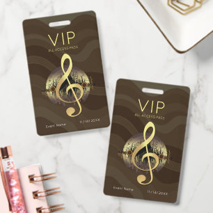 Gold Treble Clef VIP All Access Warm Abstract Wave Badge
