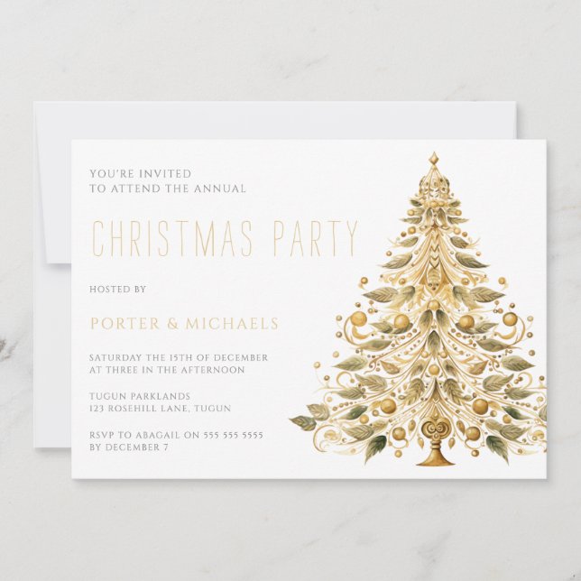 Gold Tree Annual Corporate Christmas Party Invitation (Front)