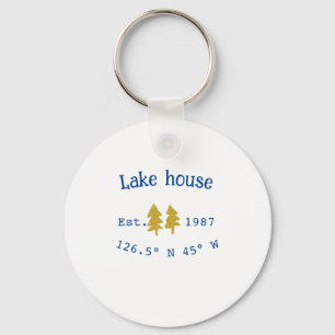 Gold tree blue lake house add coordinate year fami keychain