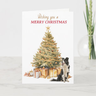 Gold Tree Border Collie Christmas Card