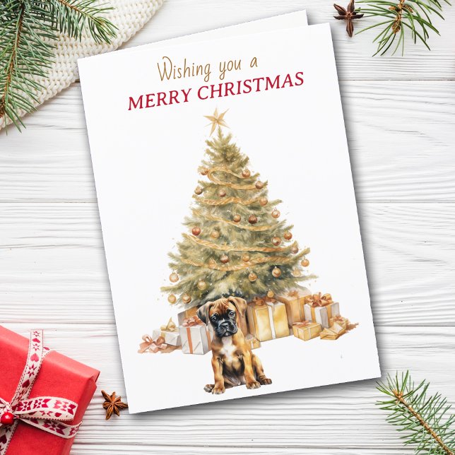 Gold Tree Boxer Puppy Christmas Card (Creator Uploaded)