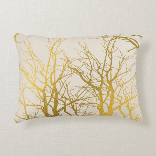 Gold Tree Branches Pattern Beige Background  Accent Pillow (Front)