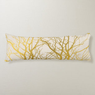 Gold Tree Branches Pattern Beige Background Body Pillow