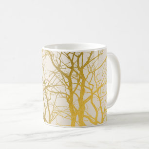 Gold Tree Branches Pattern Beige Background Coffee Mug