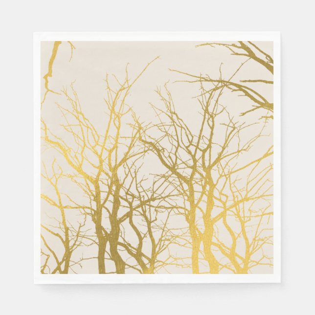 Gold Tree Branches Pattern Beige Background  Napkin (Front)