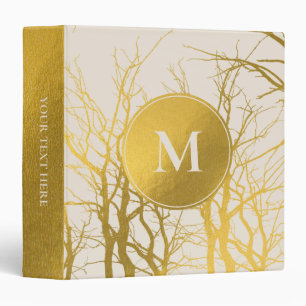 Gold Tree Branches Pattern Beige Monogram Binder