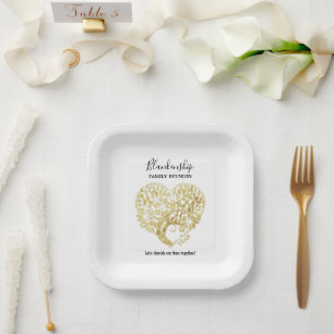Gold Tree Heart Family Reunion Personalized Paper Plate