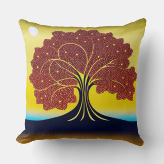 Gold Tree in the Wind Throw Pillow