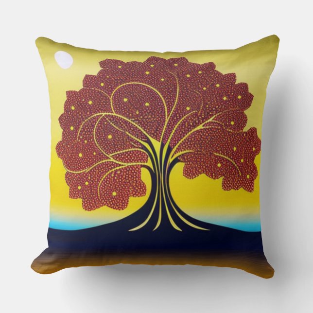 Gold Tree in the Wind Throw Pillow (Front)