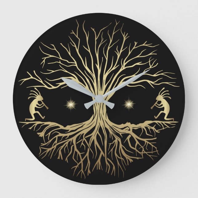 Gold Tree of Kokopellis Square Wall Clock (Front)