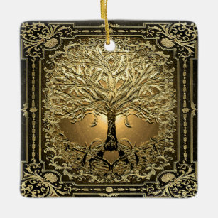 Gold Tree of Life Ancient Rustic Ceramic Ornament