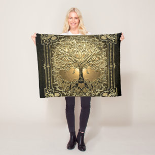 Gold Tree of Life Ancient Rustic Fleece Blanket