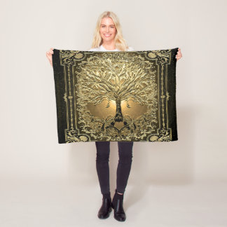 Gold Tree of Life Ancient Rustic Fleece Blanket