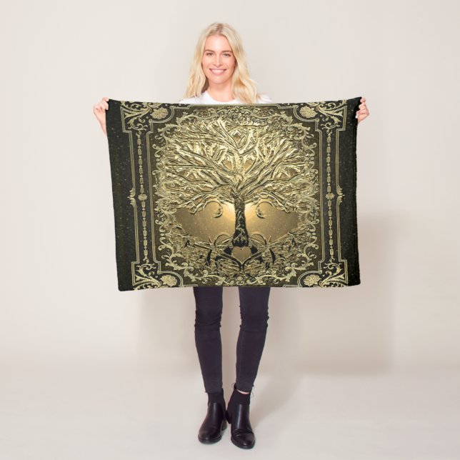 Gold Tree of Life Ancient Rustic Fleece Blanket (In Situ)