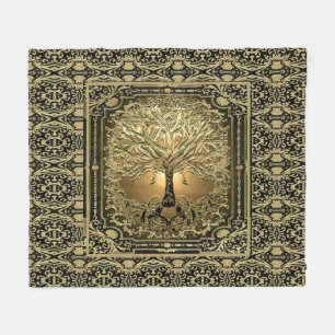 Gold Tree of Life Ancient Rustic Fleece Blanket