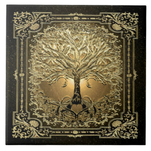 Gold Tree of Life Ancient Rustic Tile