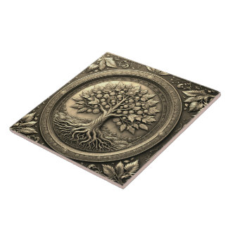 Gold Tree of Life Ancient Rustic Tile