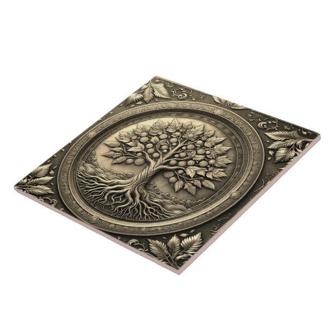 Gold Tree of Life Ancient Rustic Tile (Side)