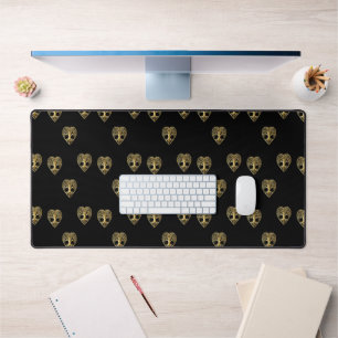 Gold tree of life heart black pattern desk mat