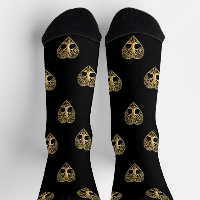 Gold tree of life heart black pattern socks (Top)