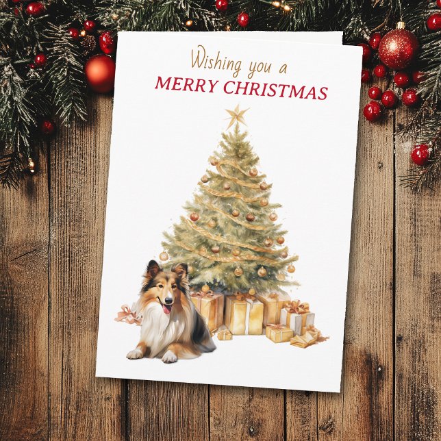 Gold Tree Shetland Sheepdog Christmas Card (Creator Uploaded)