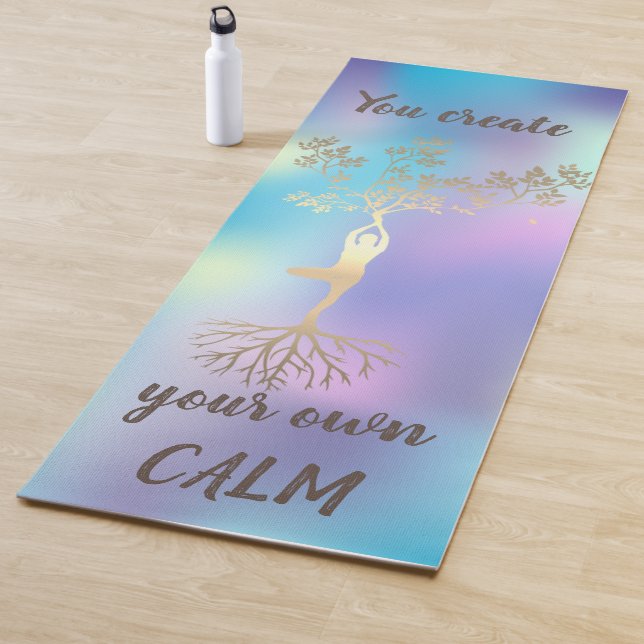 Gold Tree Silhouette,Colourful Holographic Yoga Mat (In Situ)