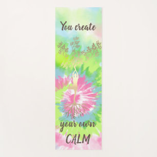 Gold Tree Silhouette,Colourful Rainbow Tie Dye Yoga Mat