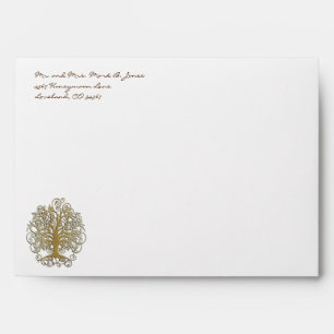 Gold Tree Swirl Wedding Envelopes