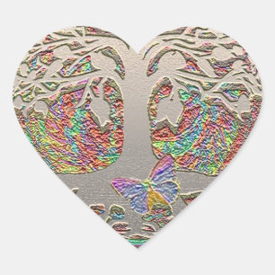 Gold Tree with Butterly Heart Sticker