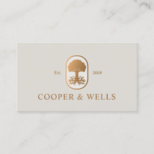 Gold Tree with Roots Logo Professional Business Card