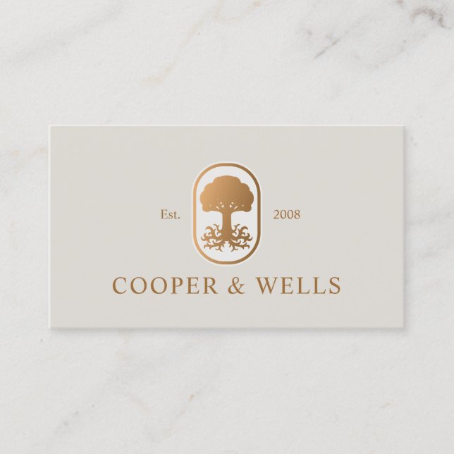  Gold Tree with Roots Logo Professional Business Card (Front)
