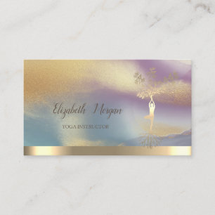 Gold Tree Women Silhouette Yoga Colourful Business Card