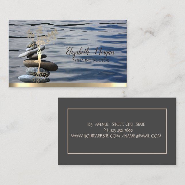 Gold Tree Women Silhouette,Zen Stones Sea Business Card (Front/Back)