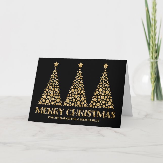Gold Trees Daughter & Family Merry Christmas Card (Front)