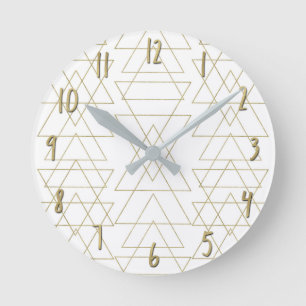 Gold Triangles Chic White Modern Glamour Round Clock