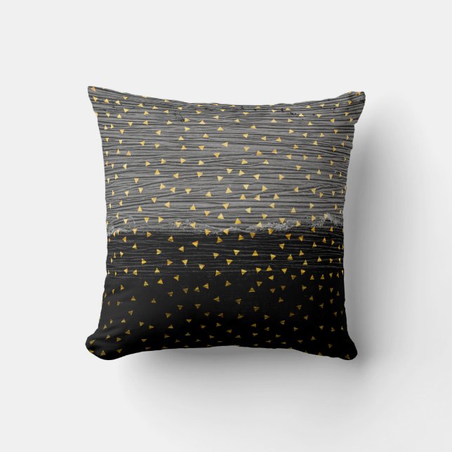Gold Triangles on Black and Grey Throw Pillow (Front)