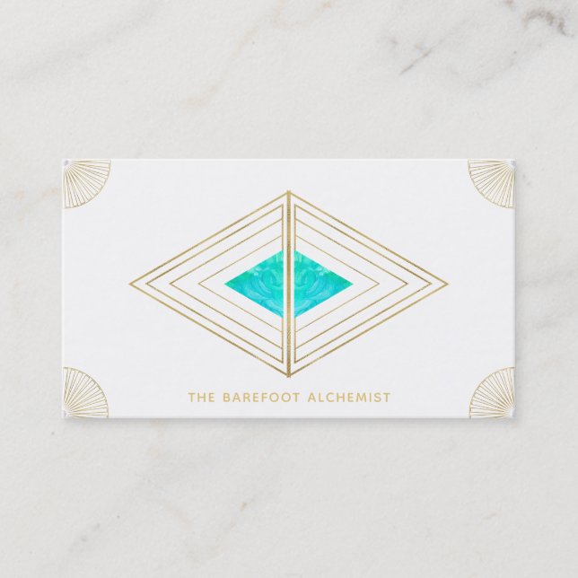*~*   Gold Triangles Sacred Geometry Alchemy White Business Card (Front)