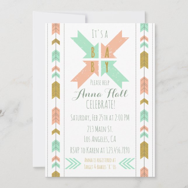 Gold Tribal Arrow Baby Shower Invitation (Front)