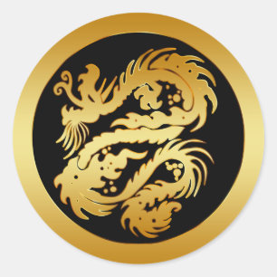 GOLD TRIBAL DRAGON CLASSIC ROUND STICKER