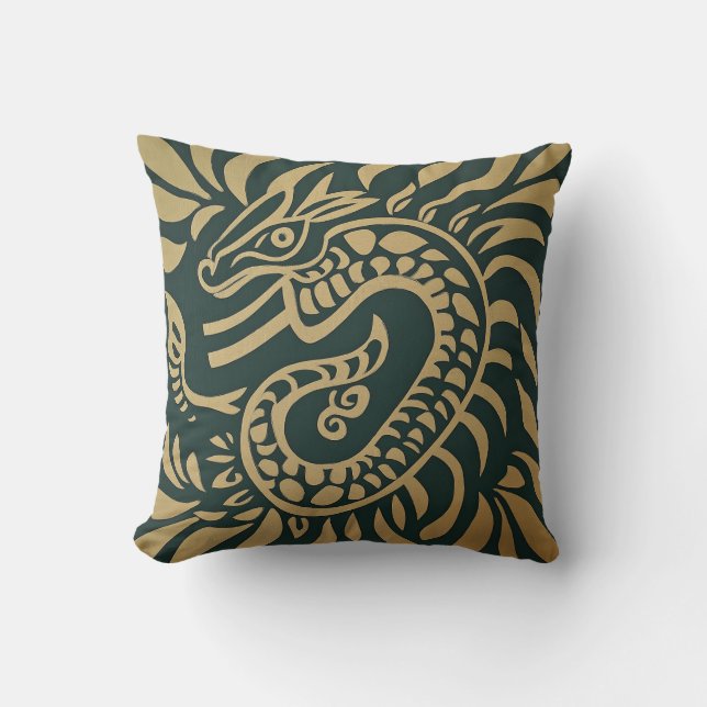 Gold Tribal Dragon Pillow (Front)