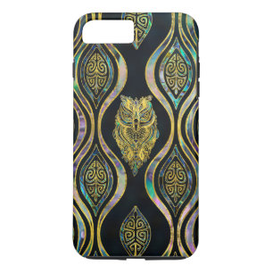 Gold Tribal Owl on Boho Abalone Pattern iPhone 8 Plus/7 Plus Case