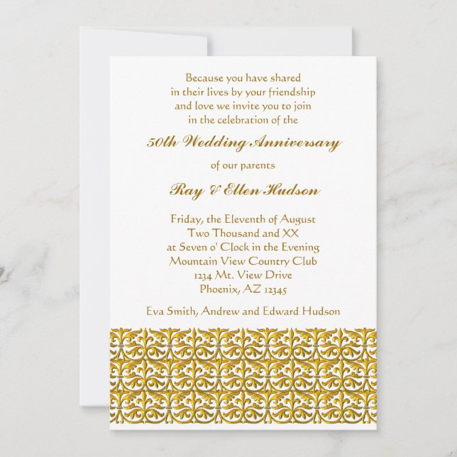Gold Trim 50e anniversaire Mariage Invitations (Devant)