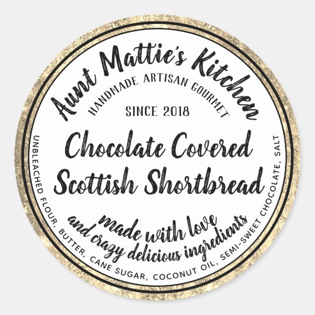 Gold Trim Artisan Gourmet Ingredients Food Label (Front)