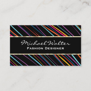 Gold Trim Colourful Stylish Lines Business Card