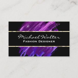 Gold Trim   Purple Brush Stroke Business Card