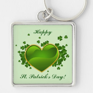 Gold-Trimmed Green Heart with Shamrocks Keychain