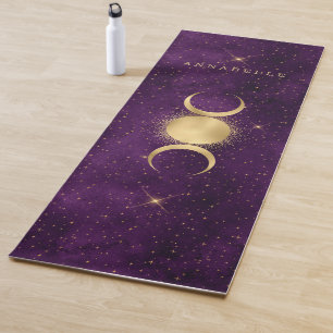 Gold Triple Moon Purple Celestial Personalized Yoga Mat