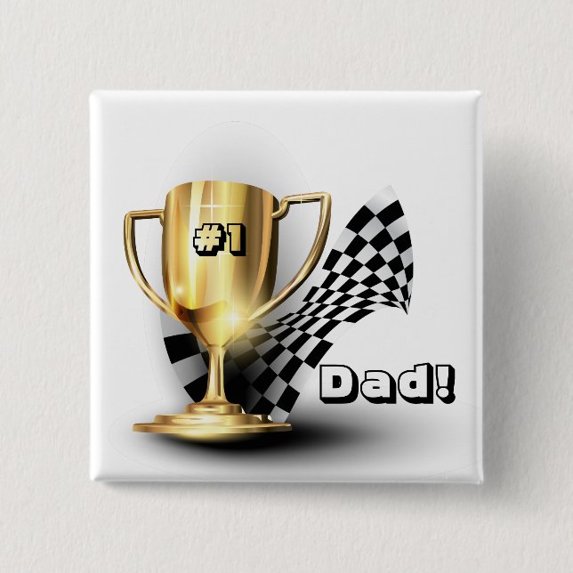 Gold Trophy NUmber One Dad Father's Day 2 Inch Square Button (Front)