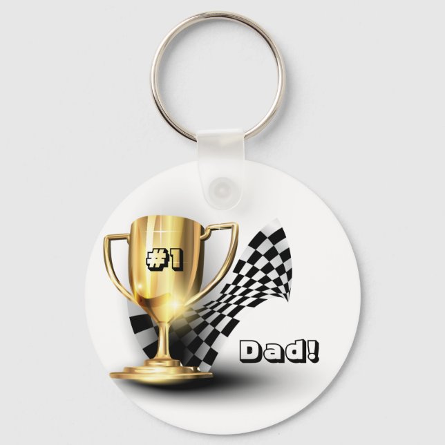 Gold Trophy NUmber One Dad Father's Day Keychain (Front)