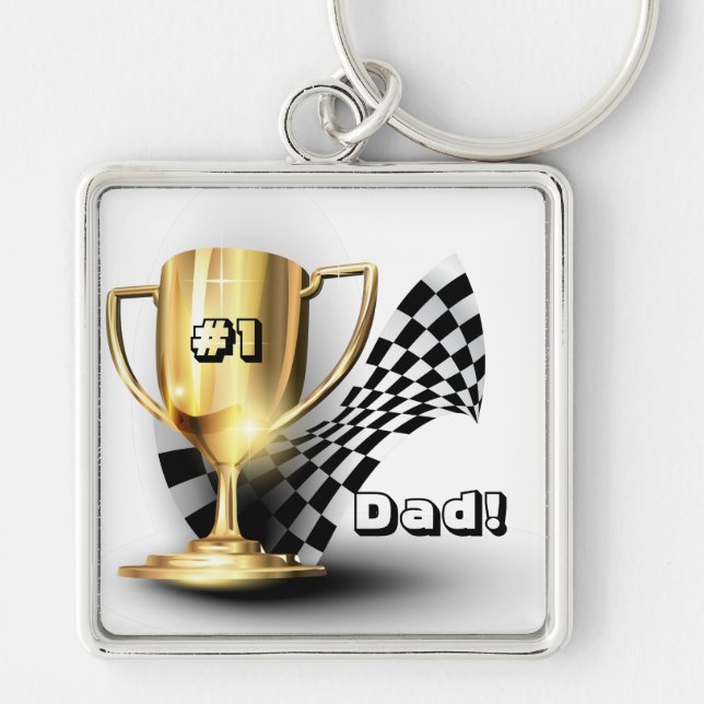 Gold Trophy NUmber One Dad Father's Day Keychain (Front)